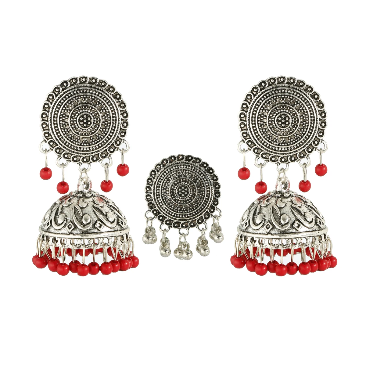 Bohemia Indian Jewelry Sets Bollywood Bridal Gold Color Pearl Earrings Rings Set - Bild 13 von 26