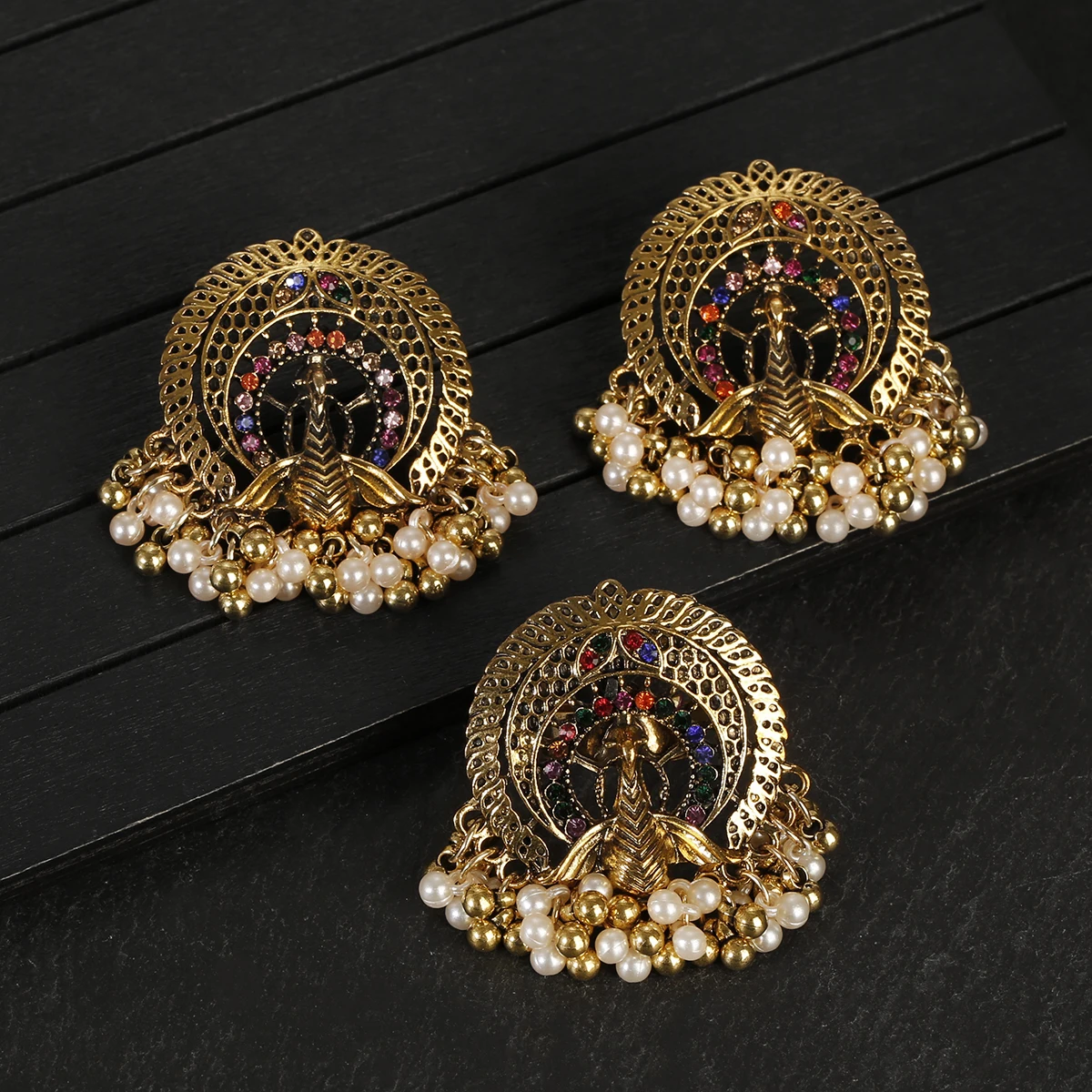 Bohemia Indian Jewelry Sets Bollywood Bridal Gold Color Pearl Earrings Rings Set - Bild 15 von 26