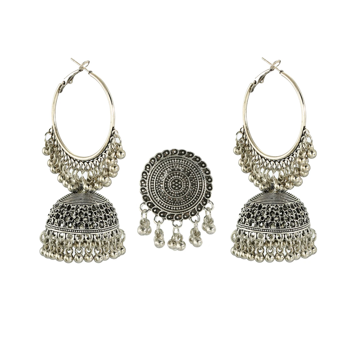 Bohemia Indian Jewelry Sets Bollywood Bridal Gold Color Pearl Earrings Rings Set - Bild 23 von 26