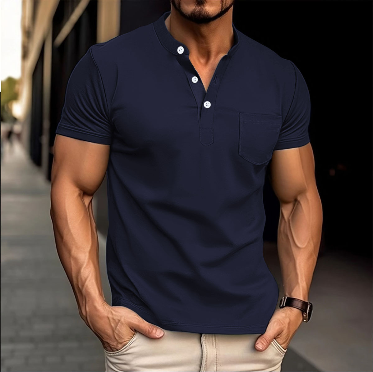 Hot Selling Herren neuer Kragen einfarbig kurzärmelig T-Shirt Top POLOSHIRT - Bild 22 von 27