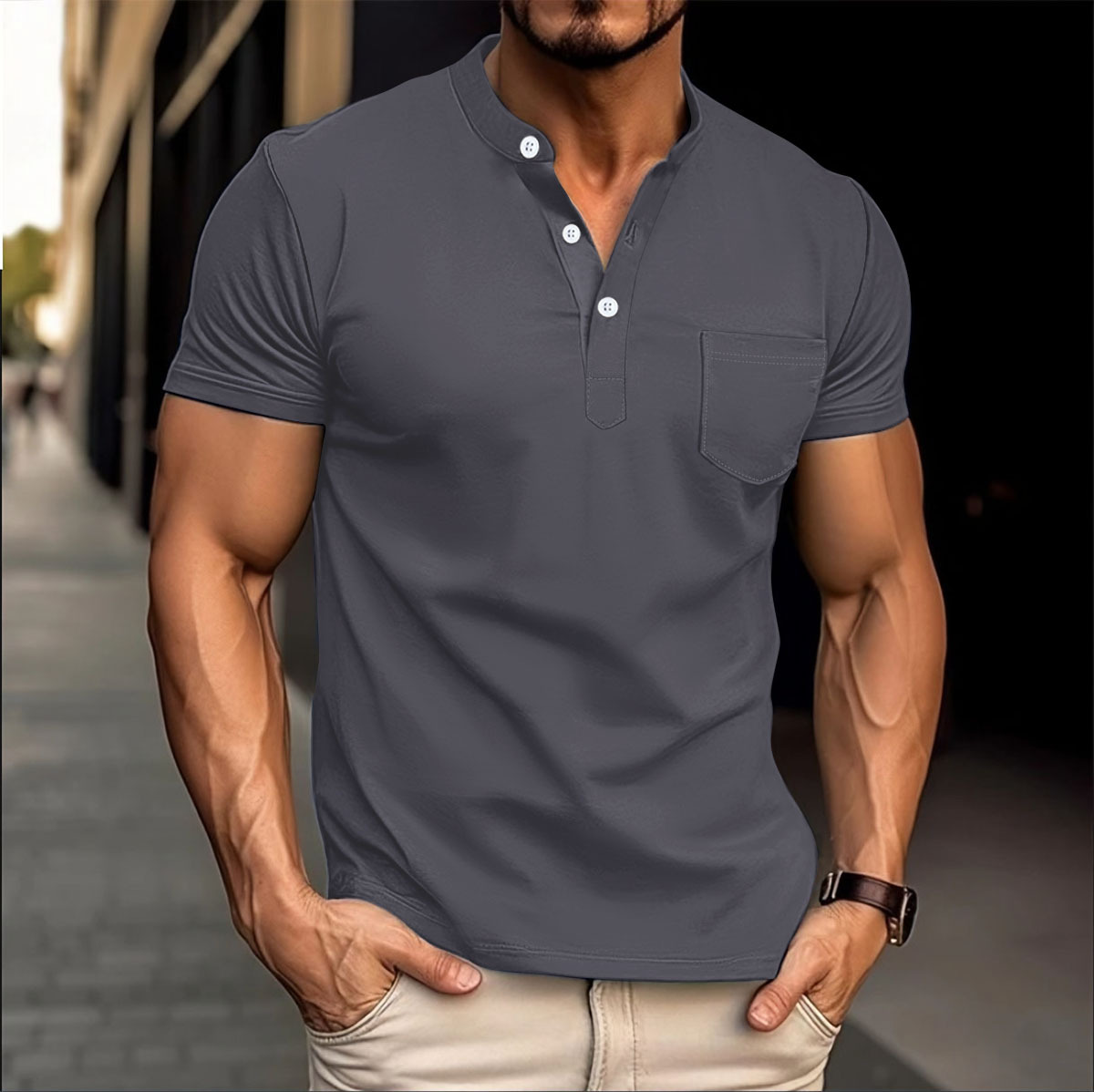 Hot Selling Herren neuer Kragen einfarbig kurzärmelig T-Shirt Top POLOSHIRT - Bild 24 von 27