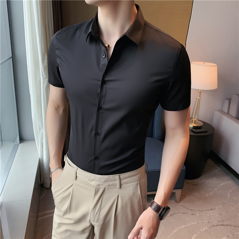 Men Business Short Sleeve Shirt Commuter Professional Dress Shirt Slimming Shirt