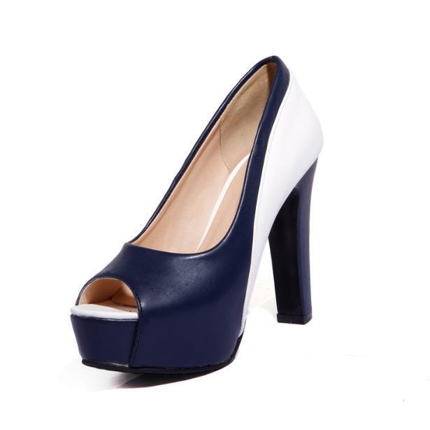 Color Matching Womens Chunky Heels Super High Heels Platform Peep Toe Sexy Shoes - Picture 16 of 16