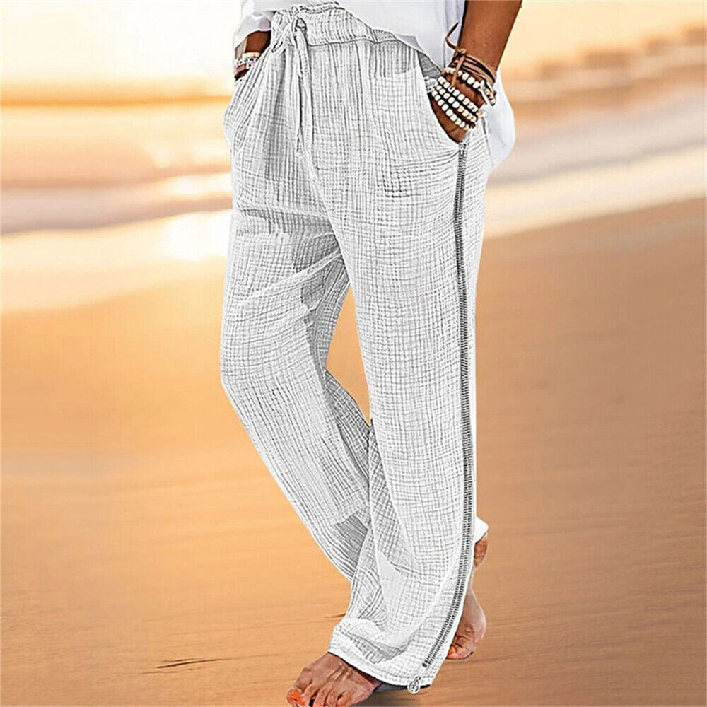 Mens Athletic Running Casual Daily/Holiday Trousers Cotton Linen Beach Pants - Picture 11 of 14