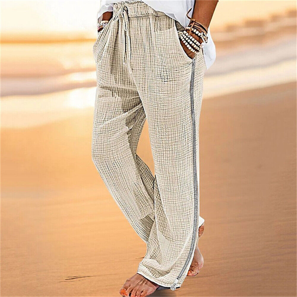 Mens Athletic Running Casual Daily/Holiday Trousers Cotton Linen Beach Pants - Picture 14 of 14