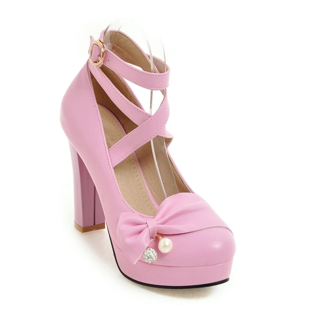 Scarpe décolleté donna sexy plateau fiocco legati incrociati alla caviglia tacchi alti scarpe da sposa - Foto 21 di 22