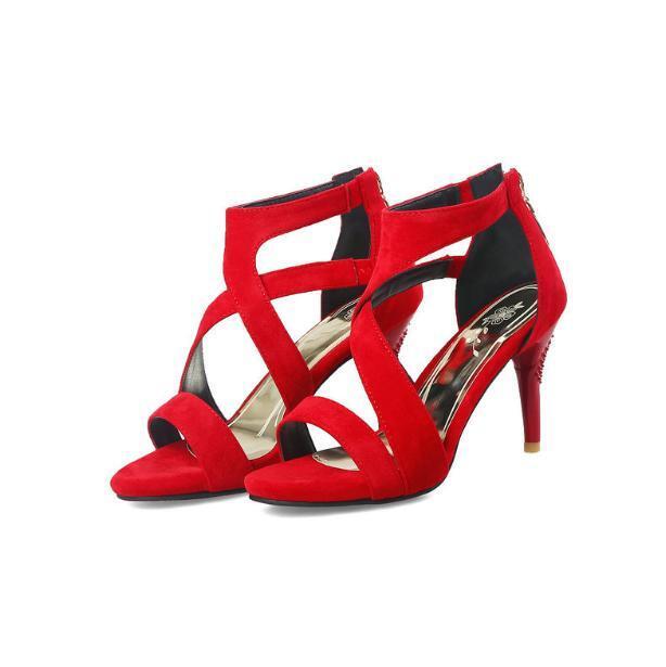 Mujer Sandalias de Tacón Alto Verano Punta Abierta Espalda Cremallera Zapatos Vestido Moda