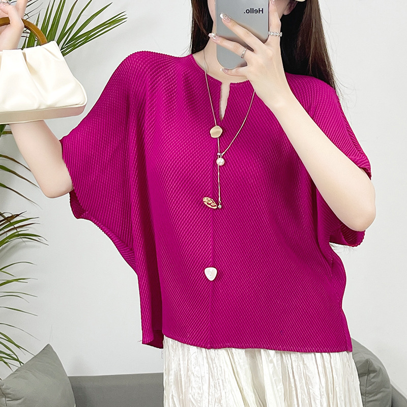 Top informal 2024 verano plisado coreano manga corta camiseta mujer tops sueltos - Imagen 13 de 16