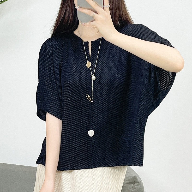 Top informal 2024 verano plisado coreano manga corta camiseta mujer tops sueltos - Imagen 12 de 16