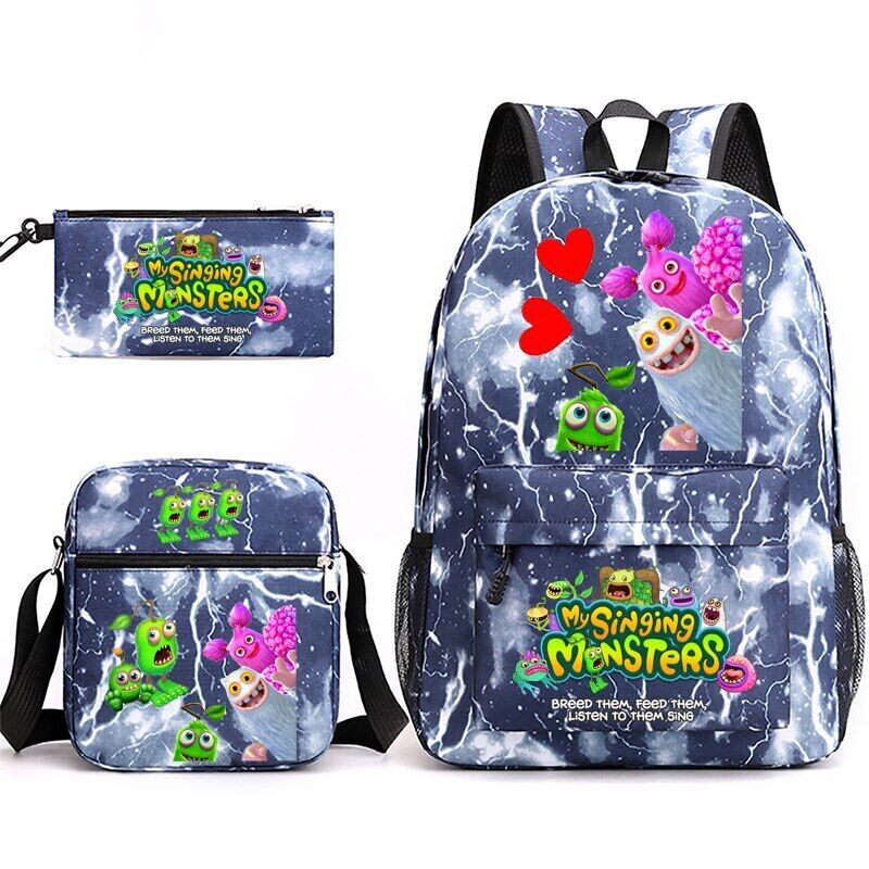 3pcs My Singing Monsters Backpack Laptop Satchel Shoulder Bag Pencil Case Gift - Picture 32 of 42