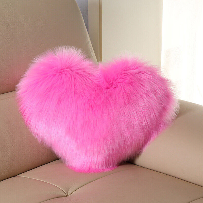 Heart Shaped Fluffy Faux Fur Plush Throw Pillow Case Shaggy Sofa Cushion Cover - Picture 24 of 37