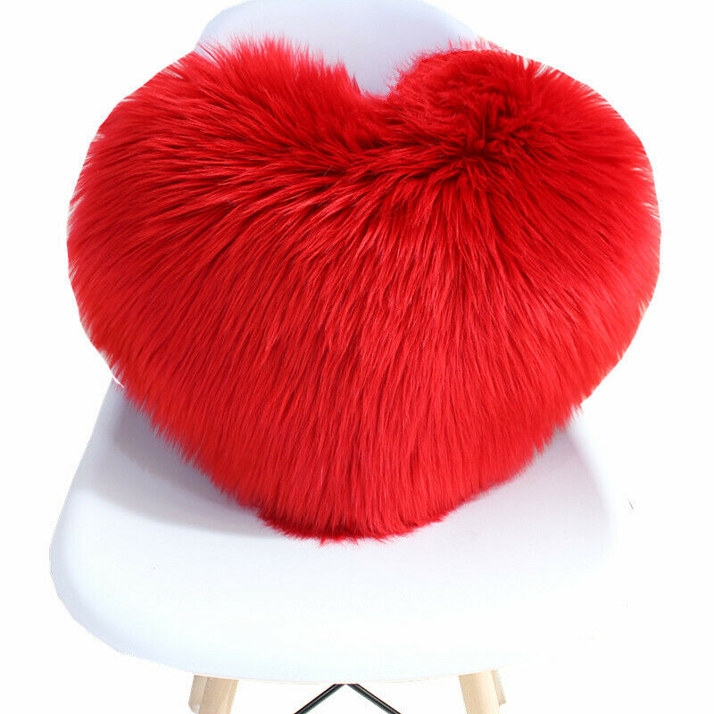 Heart Shaped Fluffy Faux Fur Plush Throw Pillow Case Shaggy Sofa Cushion Cover - Picture 25 of 37