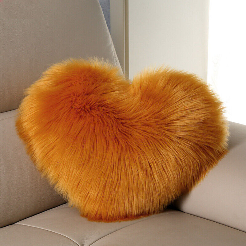 Heart Shaped Fluffy Faux Fur Plush Throw Pillow Case Shaggy Sofa Cushion Cover - Picture 26 of 37