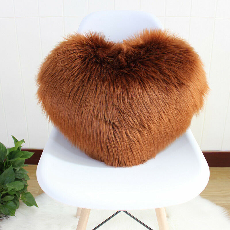 Heart Shaped Fluffy Faux Fur Plush Throw Pillow Case Shaggy Sofa Cushion Cover - Picture 27 of 37