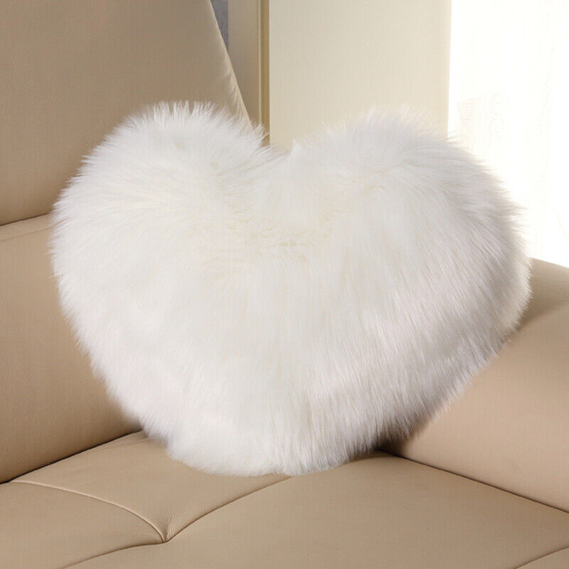 Heart Shaped Fluffy Faux Fur Plush Throw Pillow Case Shaggy Sofa Cushion Cover - Picture 28 of 37