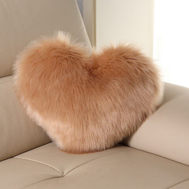 Heart Shaped Fluffy Faux Fur Plush Throw Pillow Case Shaggy Sofa Cushion Cover - Picture 30 of 37
