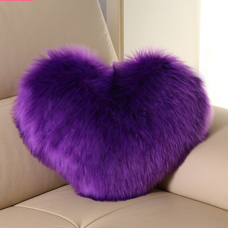 Heart Shaped Fluffy Faux Fur Plush Throw Pillow Case Shaggy Sofa Cushion Cover - Picture 31 of 37