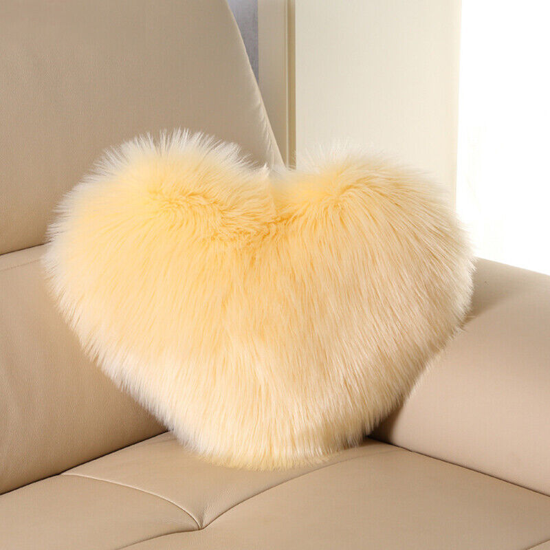 Heart Shaped Fluffy Faux Fur Plush Throw Pillow Case Shaggy Sofa Cushion Cover - Picture 33 of 37
