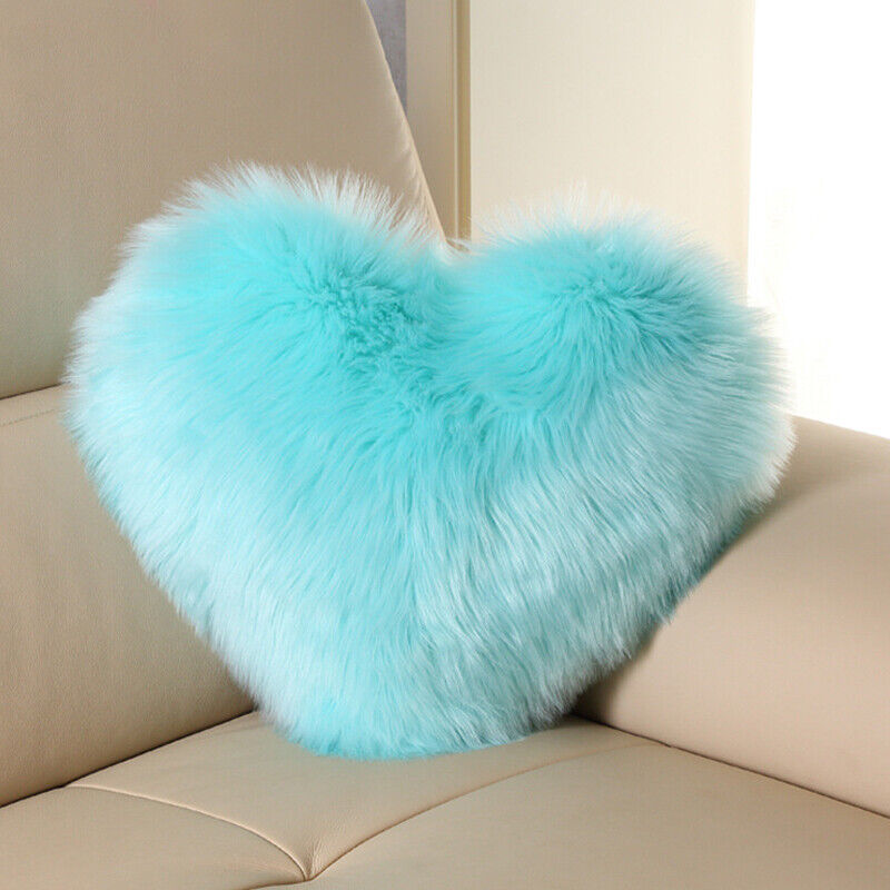 Heart Shaped Fluffy Faux Fur Plush Throw Pillow Case Shaggy Sofa Cushion Cover - Picture 34 of 37