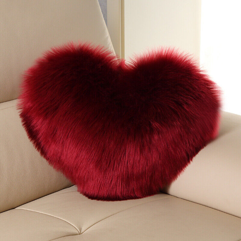 Heart Shaped Fluffy Faux Fur Plush Throw Pillow Case Shaggy Sofa Cushion Cover - Picture 35 of 37