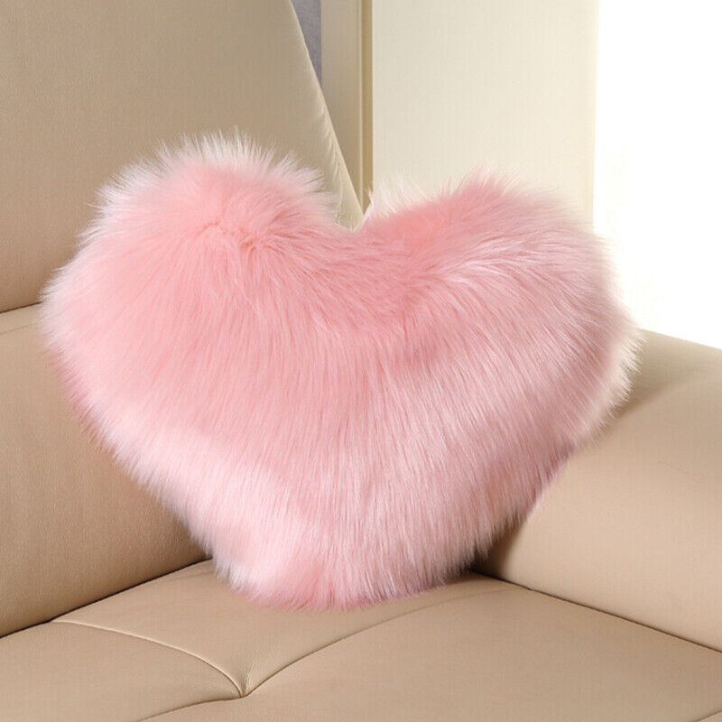 Heart Shaped Fluffy Faux Fur Plush Throw Pillow Case Shaggy Sofa Cushion Cover - Picture 36 of 37