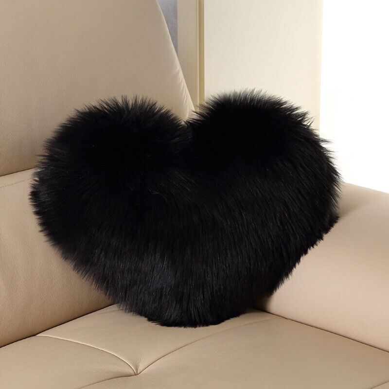 Heart Shaped Fluffy Faux Fur Plush Throw Pillow Case Shaggy Sofa Cushion Cover - Picture 37 of 37
