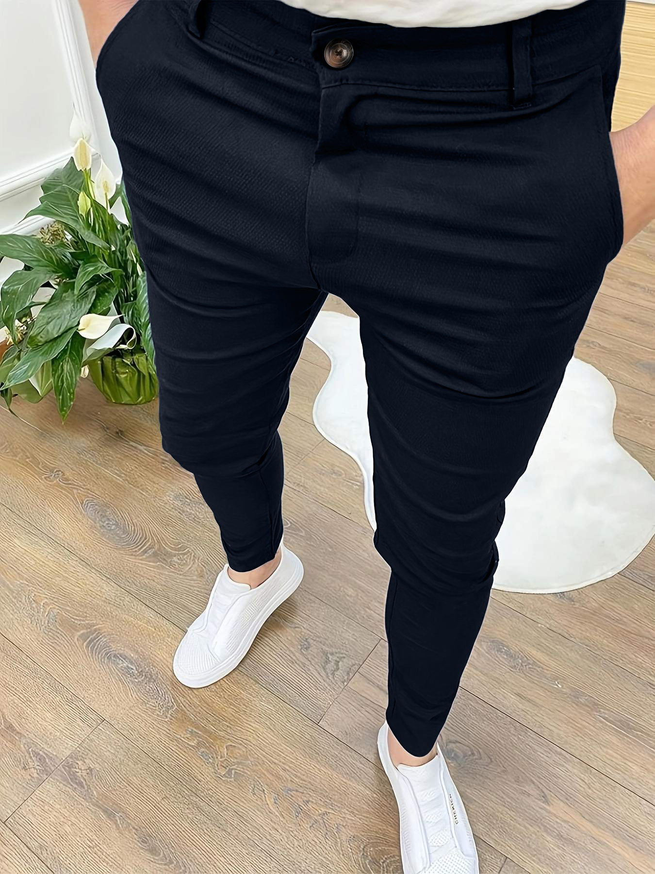 Mens Slim Fit Casual Work Pants Skinny Stretch Business Office Formal Trousers - Picture 33 of 33