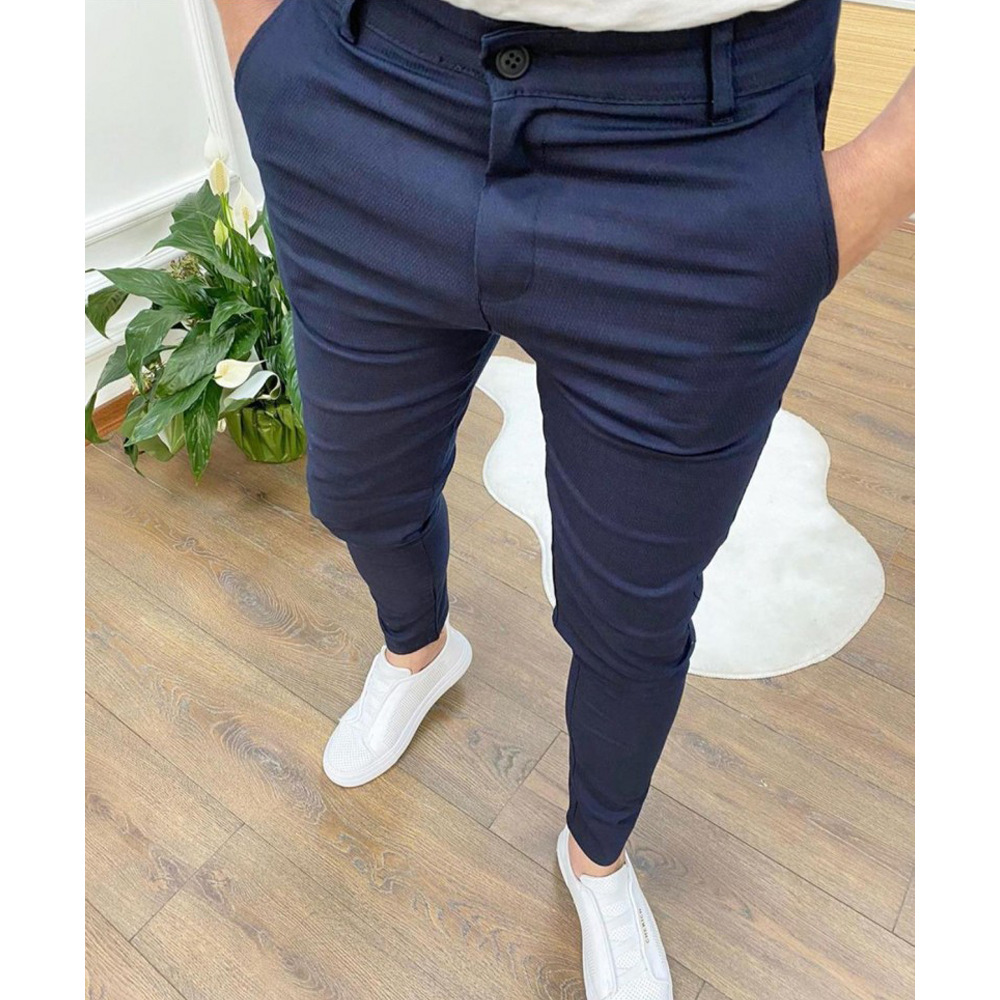 Mens Slim Fit Casual Work Pants Skinny Stretch Business Office Formal Trousers - Picture 27 of 33