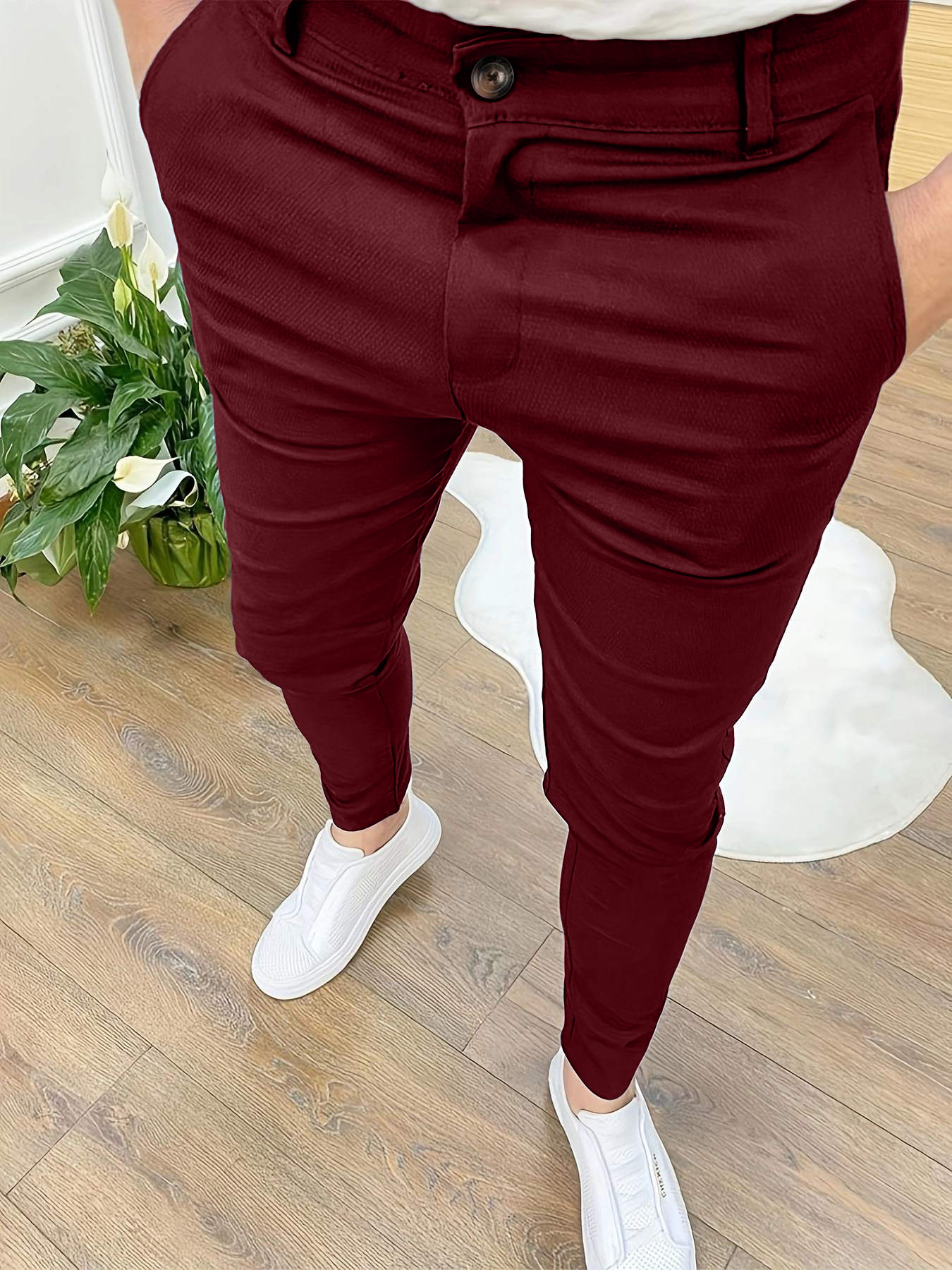 Mens Slim Fit Casual Work Pants Skinny Stretch Business Office Formal Trousers - Picture 28 of 33