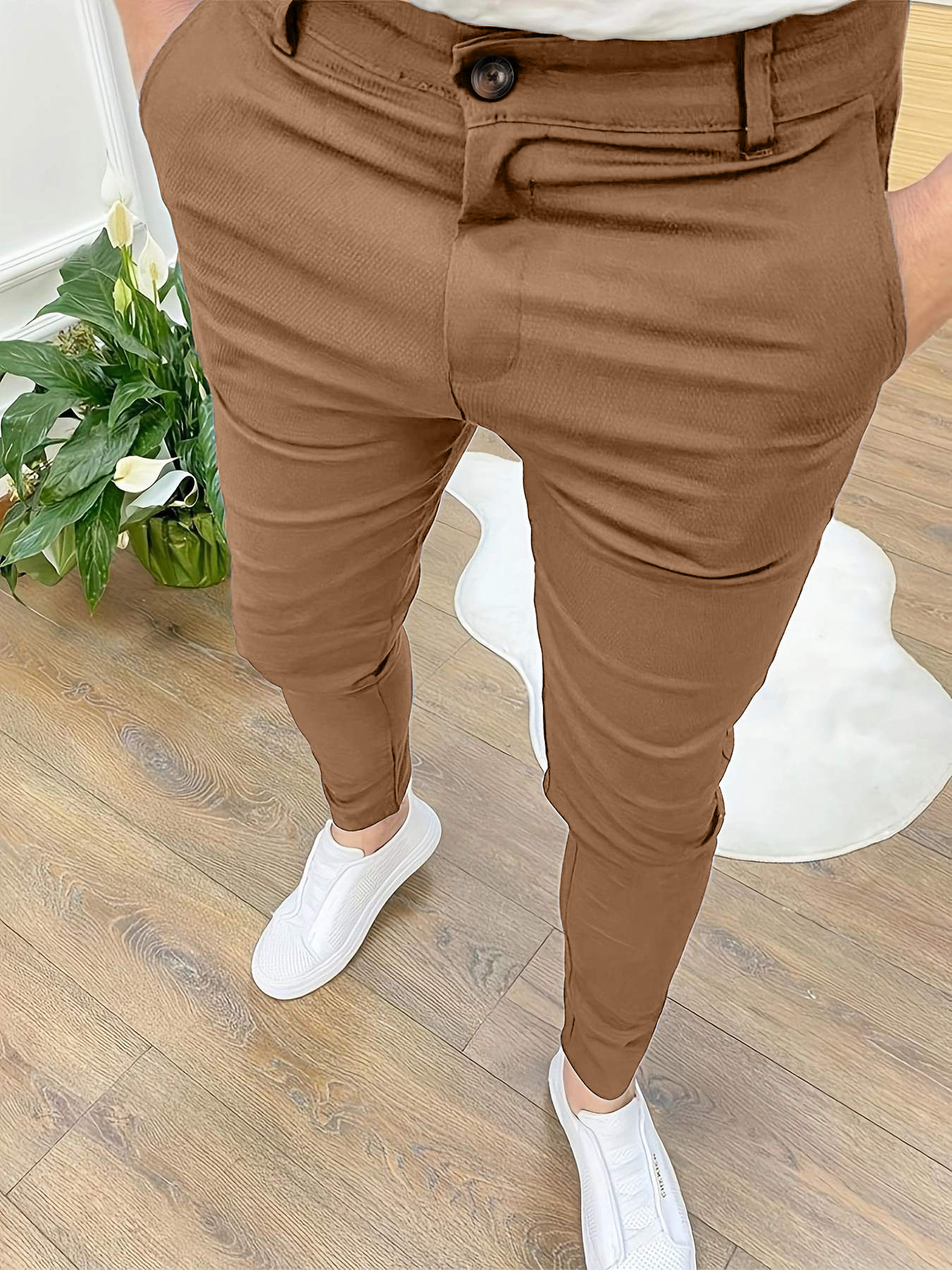 Mens Slim Fit Casual Work Pants Skinny Stretch Business Office Formal Trousers - Picture 26 of 33
