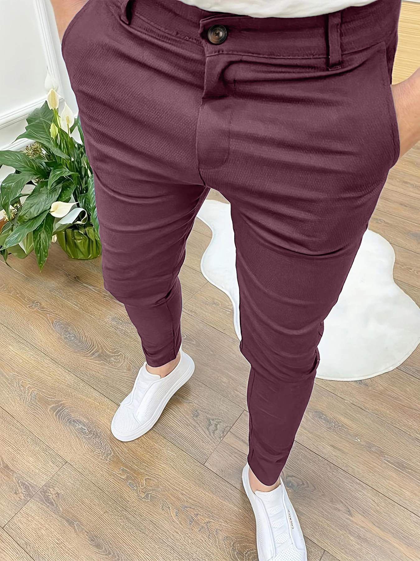 Mens Slim Fit Casual Work Pants Skinny Stretch Business Office Formal Trousers - Picture 31 of 33