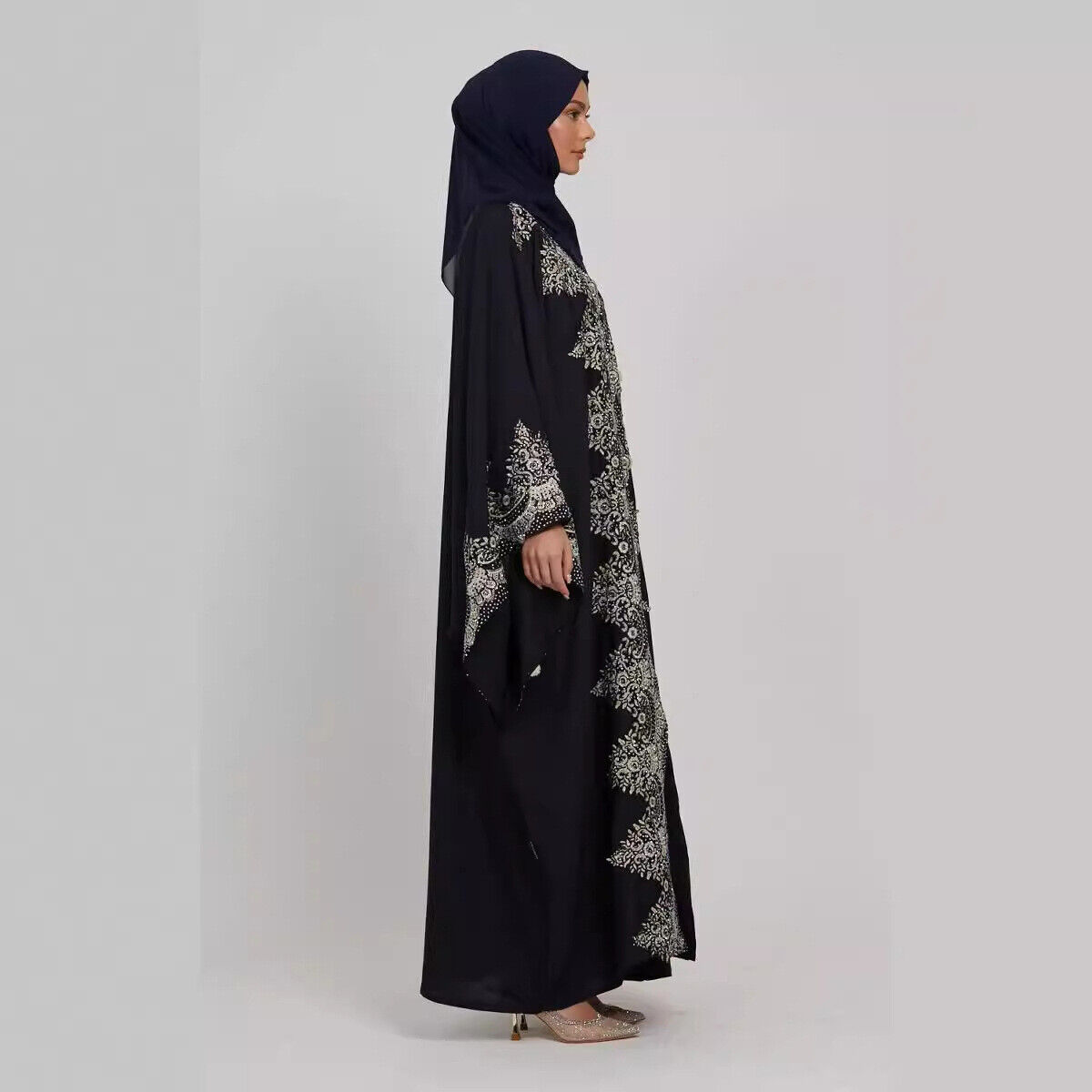 Dubai Fashion Open Front Cardigan Muslim Abaya Kaftan Bat Sleeve Dress for Women