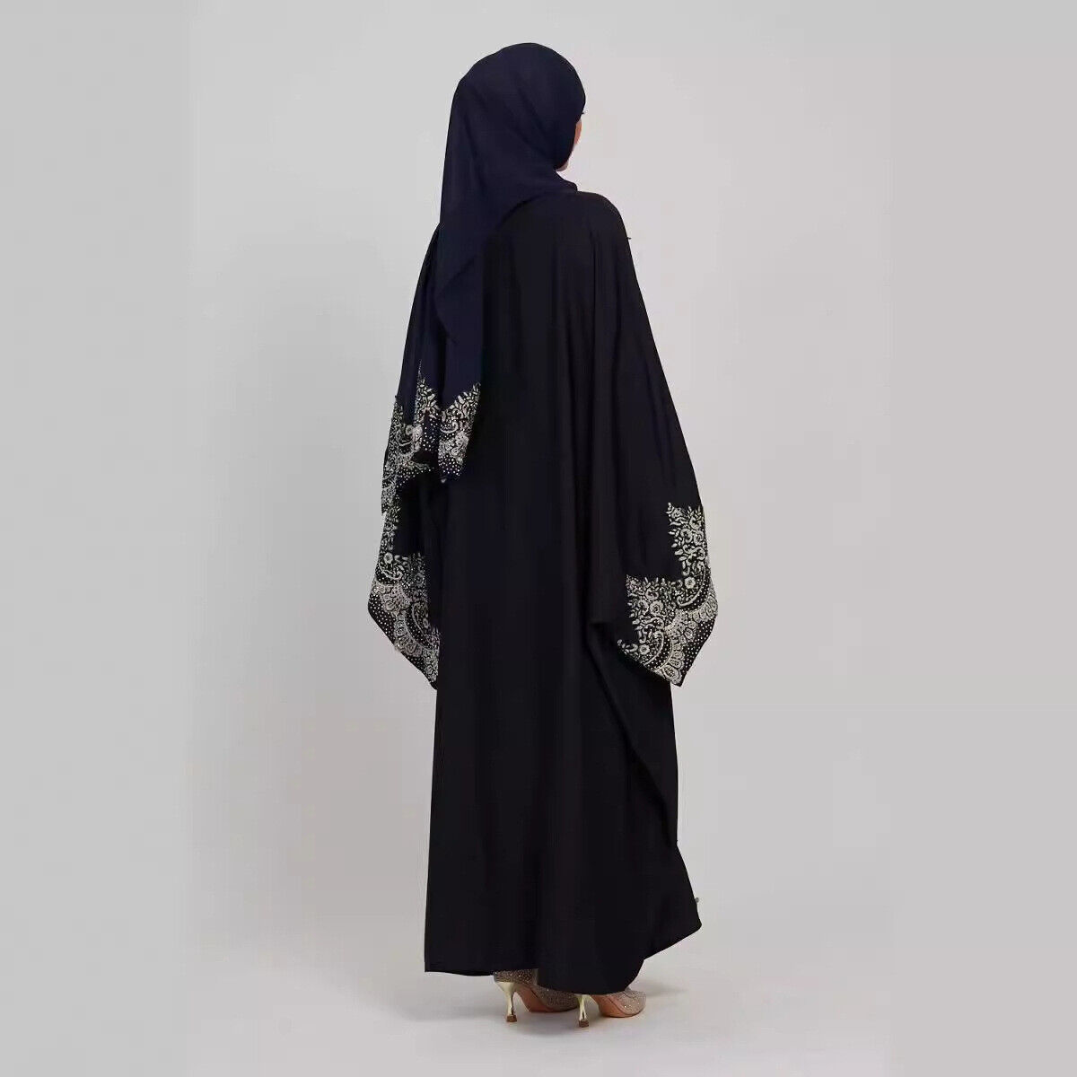 Dubai Fashion Open Front Cardigan Muslim Abaya Kaftan Bat Sleeve Dress for Women