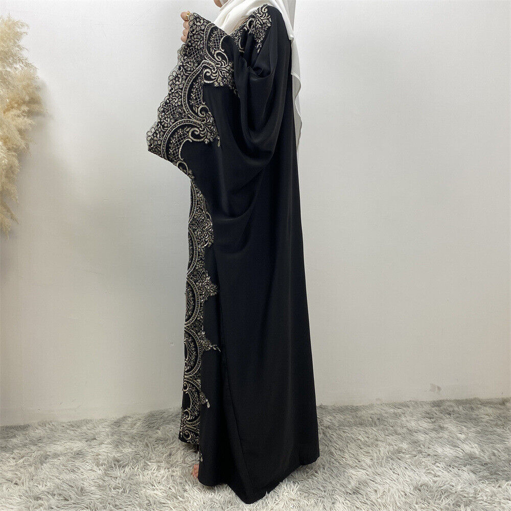 Dubai Fashion Open Front Cardigan Muslim Abaya Kaftan Bat Sleeve Dress for Women