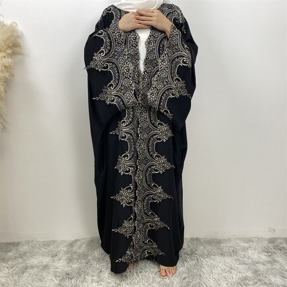 Dubai Fashion Open Front Cardigan Muslim Abaya Kaftan Bat Sleeve Dress for Women