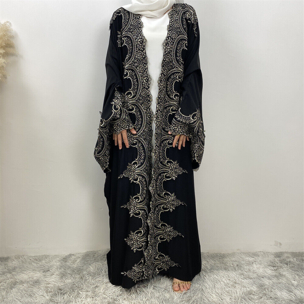 Dubai Fashion Open Front Cardigan Muslim Abaya Kaftan Bat Sleeve Dress for Women