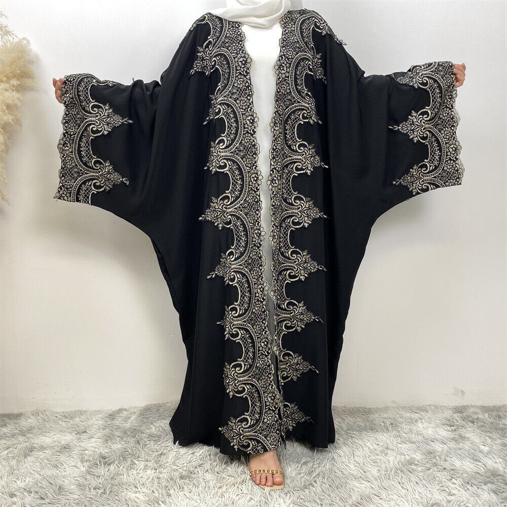 Dubai Fashion Open Front Cardigan Muslim Abaya Kaftan Bat Sleeve Dress for Women