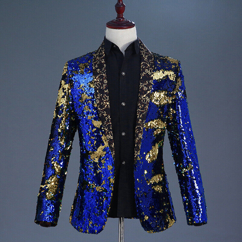 Giacca tuta uomo reversibile bicolore paillettes glitter blazer cappotto palcoscenico danza top - Foto 19 di 21