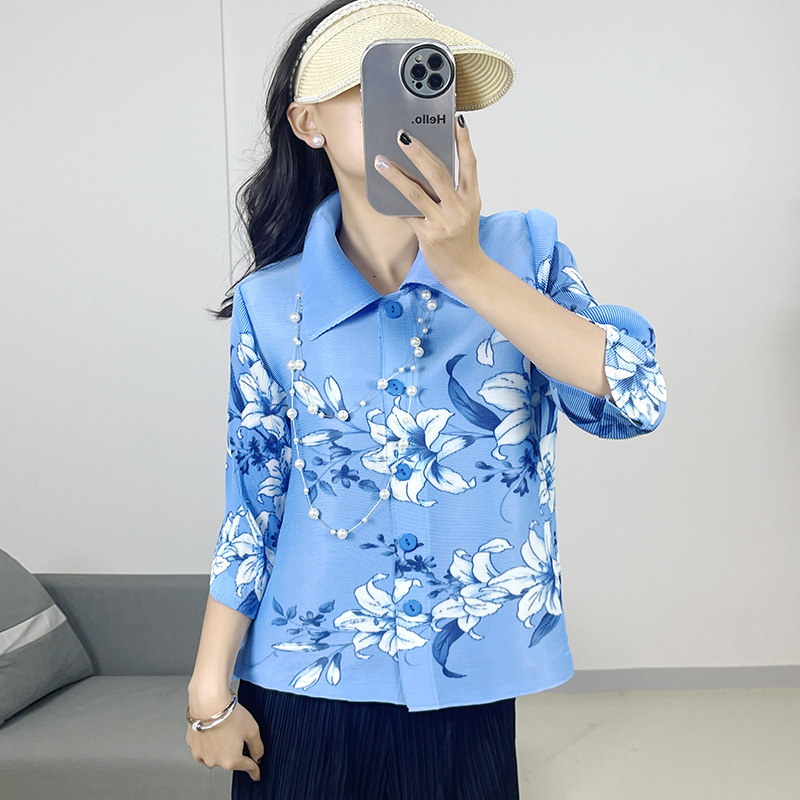 2024 Spring Women's Casual Shirt Loose Fashion Pleated Button Top Blouse - Picture 14 of 14
