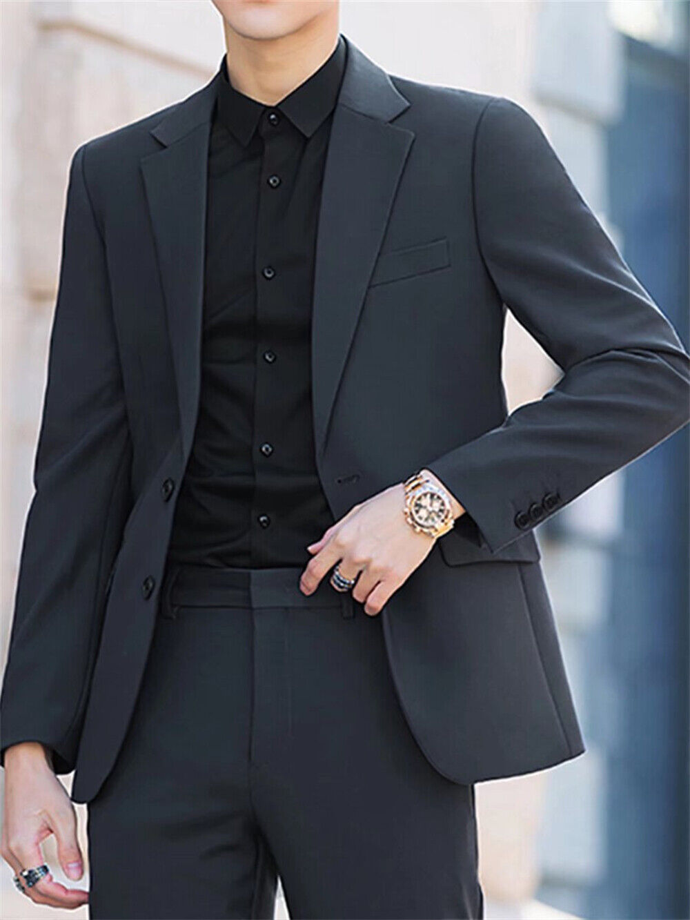 Men Formal Work Blazer Jacket Business Casual Button Slim Fit Suit Coat Tops - Picture 11 of 11