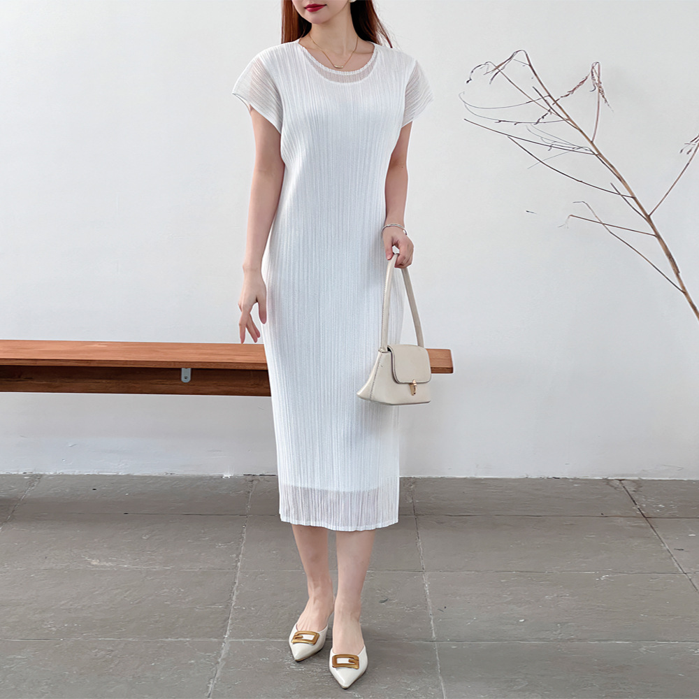 Summer Pleated Short Sleeved Dress Double-Layer Mesh Stylish Dress Women
