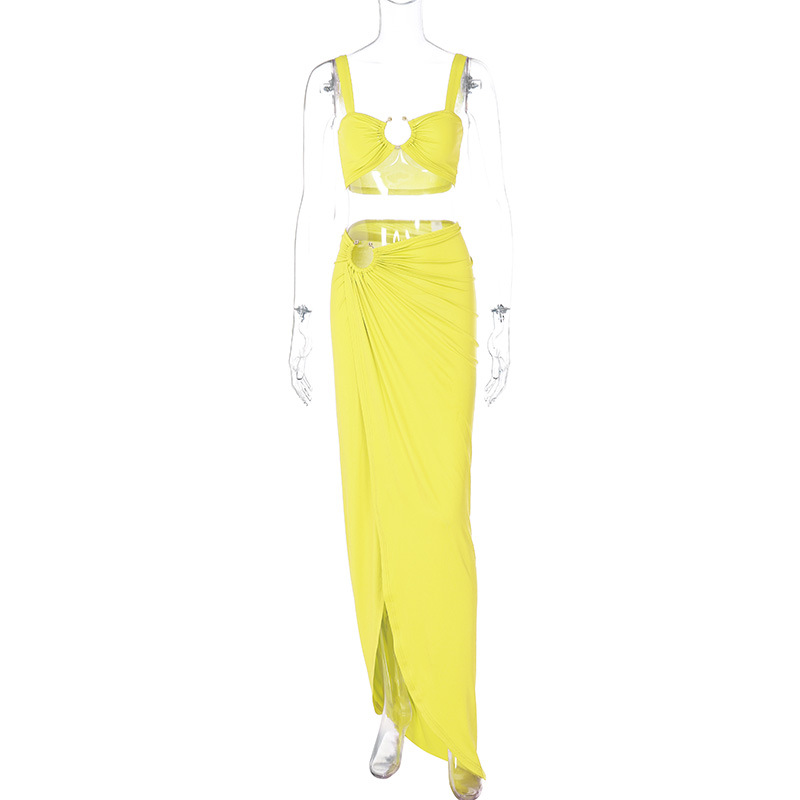 2024 new sexy camisole strapless slim fit pleated split skirt set - Picture 6 of 10