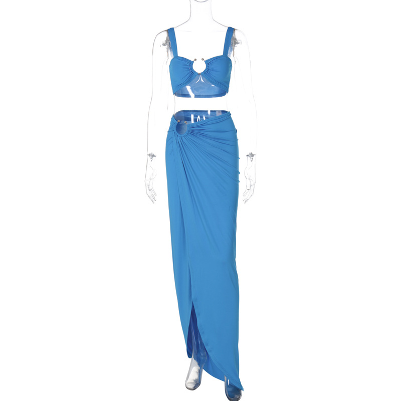 2024 new sexy camisole strapless slim fit pleated split skirt set - Picture 7 of 10