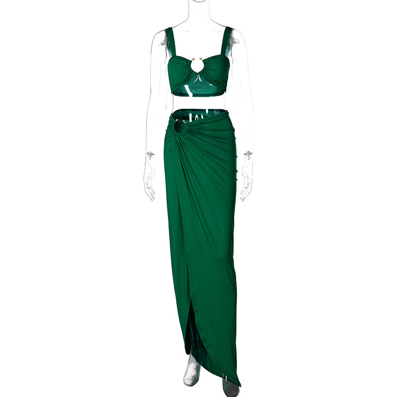 2024 new sexy camisole strapless slim fit pleated split skirt set - Picture 8 of 10