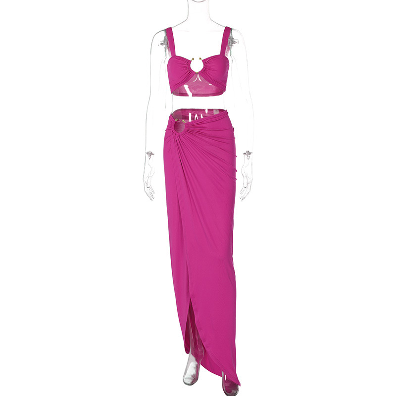 2024 new sexy camisole strapless slim fit pleated split skirt set - Picture 9 of 10