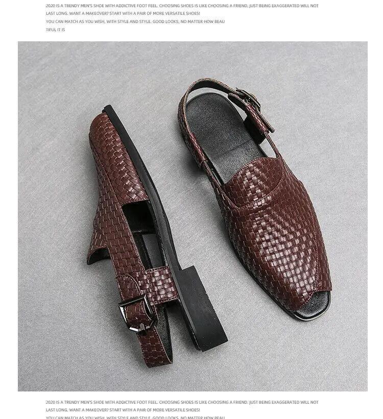 Sandalias de verano de cuero PU para hombre con hebilla tejido peeptoe vestido mocasín NUEVO - Imagen 22 de 22