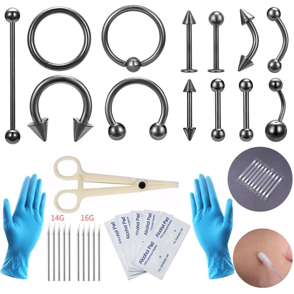 46Pcs/Set Stainless Steel Ear Nose Lip Eyebrow Piercing Kit Piercing Needle Tool - Picture 23 of 26