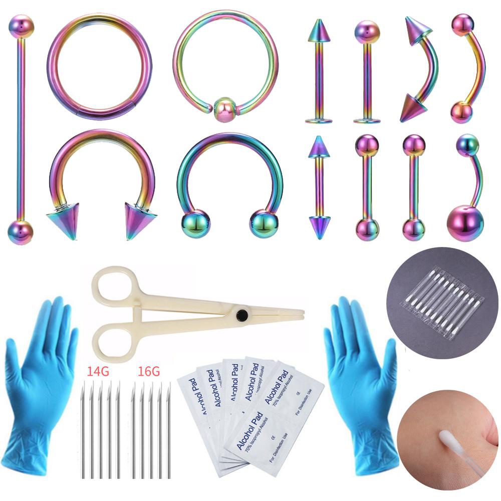46Pcs/Set Stainless Steel Ear Nose Lip Eyebrow Piercing Kit Piercing Needle Tool - Picture 24 of 26