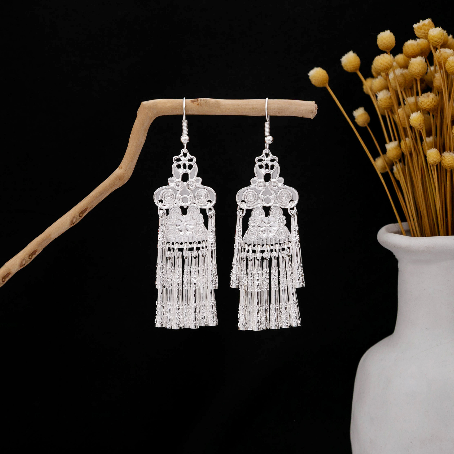Ethnic Style Earrings Personalized Bohemian Style Floral Long Tassel Earrings