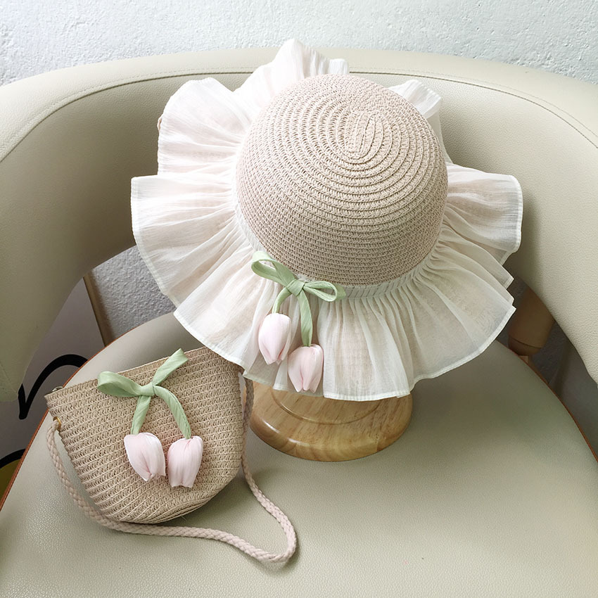 Summer Little Girl Sun Hat Princess Beach Sun Hat Big Brim Tulip Hat Bag Set - Picture 25 of 34